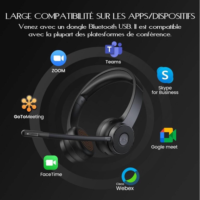 Casque Micro Antibruit Bluetooth Sans Fil Via Usb Eksa Telecom H